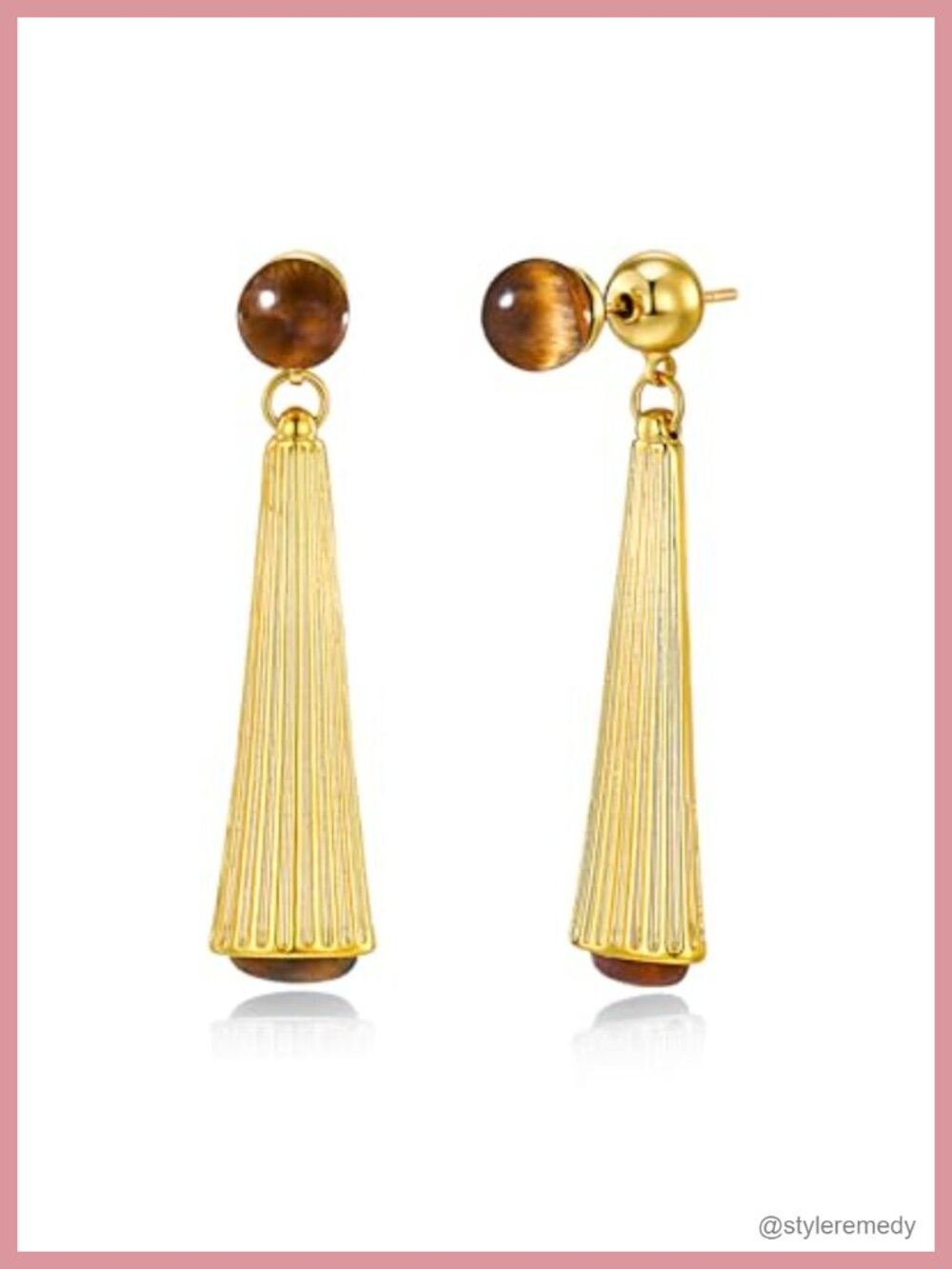 18K Gold Plated Tiger Eye Geometric Drop Earrings Dainty Minimalist Jewelry
